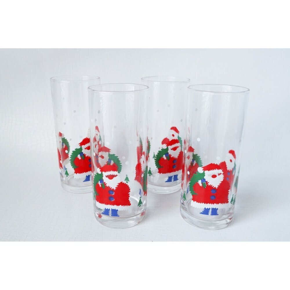 4 Vintage Christmas Santa Claus Drinking Glasses Tumblers